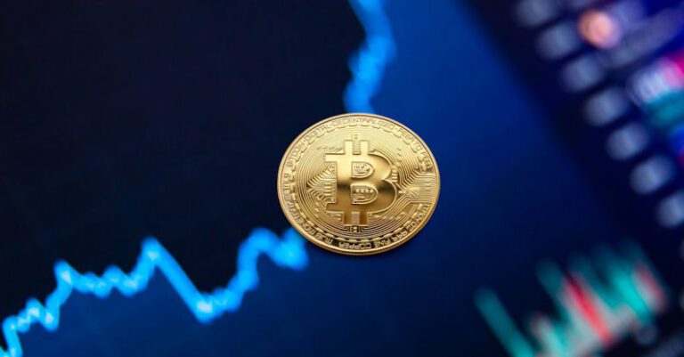Heart Rate Monitors - Gold bitcoin coin on background of growth chart